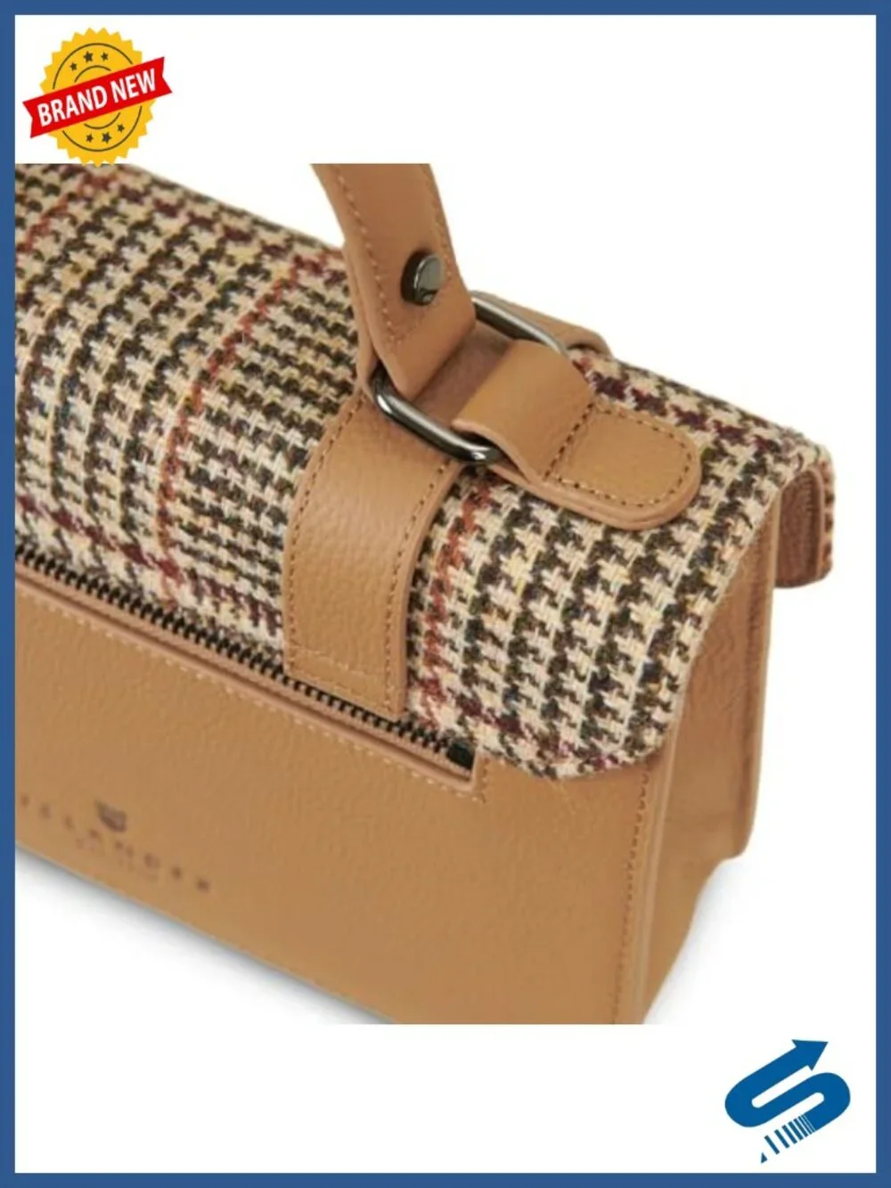 Harris Tweed and Genuine Leather Satchel with Adjustable Strap